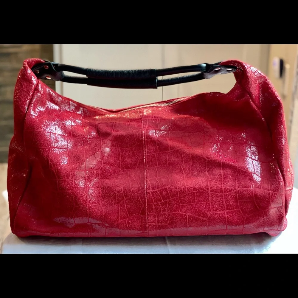 Stylish Red Hobo Bag with Black Handles - Women Bags Hobos